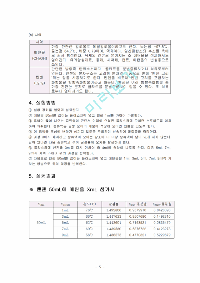 자연과학]물리화학실험 - 함께끓는 혼합물물리화학실험과제